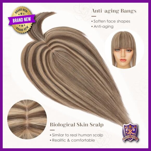 Human Hair Topper with Bangs 5x3 Silk Base Clip-in for Thinning Hair main image 6